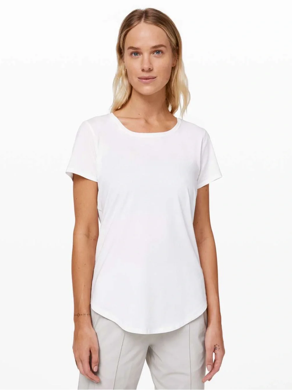 lululemon White Love Tee *Crew Short Sleeve Curved Hem Crewneck T-Shirt size 10
